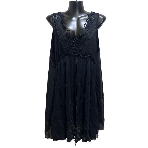 Pretty Angel Whimsygoth Blk Silk Blend Tunic Babydoll Dress/Top XL Lace Sequin - Picture 1 of 11